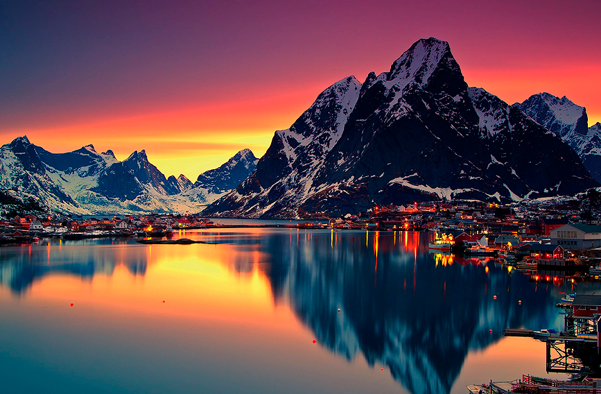 Islas Lofoten bajo la aurora